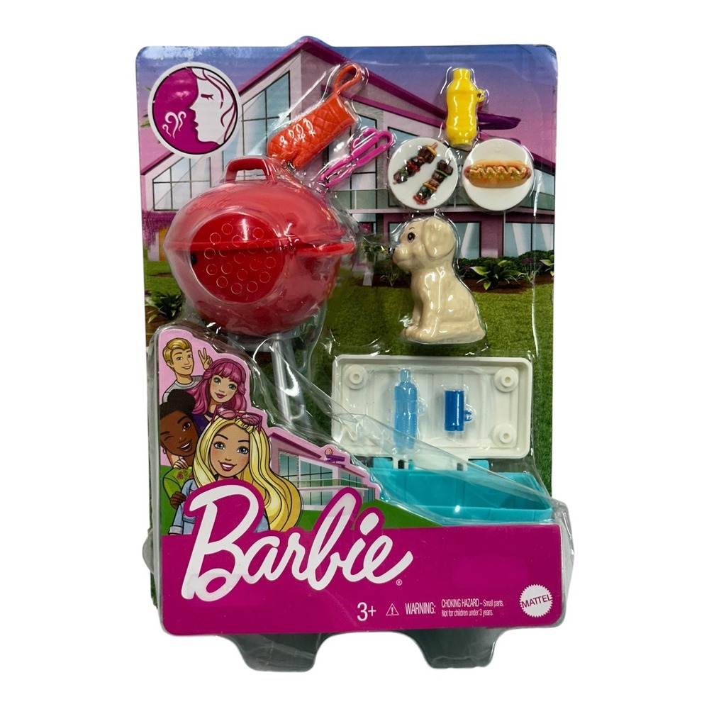Barbie Outdoor Barbecue Accessory Set Red Grill Cooler Puppy Mattel GRG76 NEW
